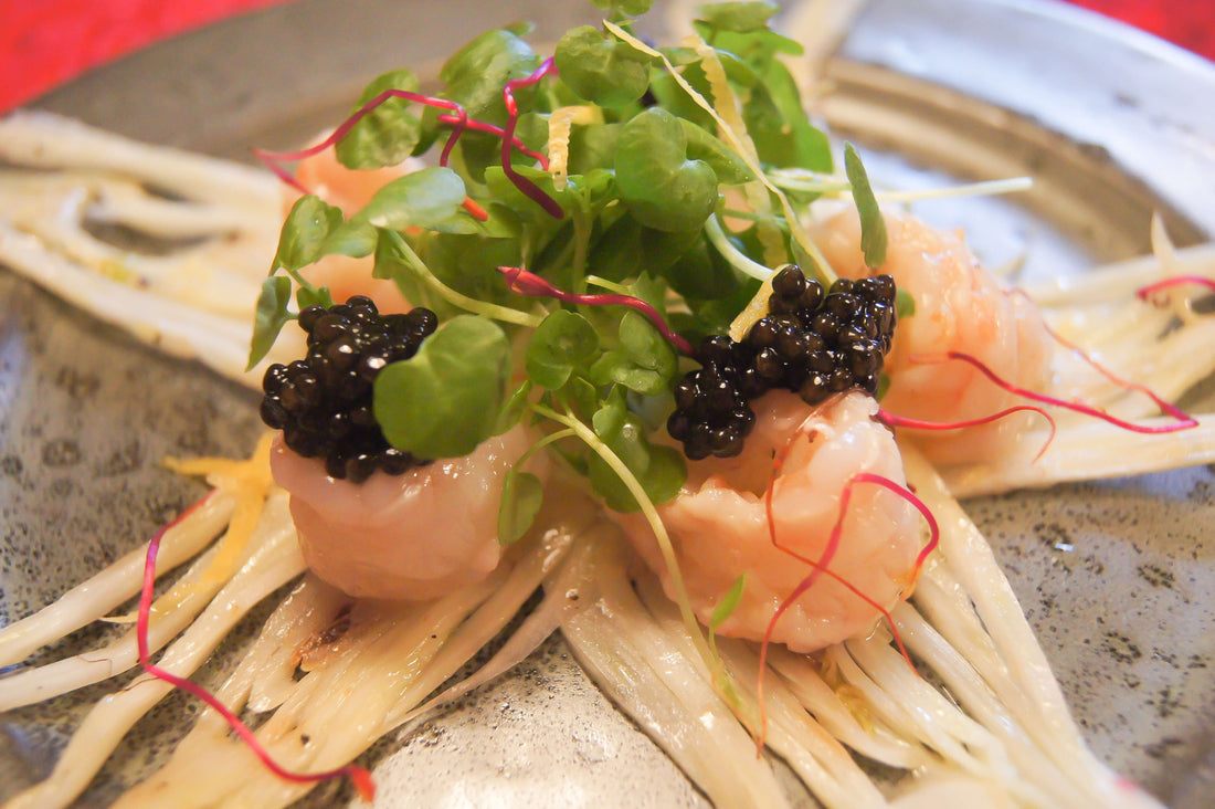Råmarineret skaldyr, fennikel og caviar